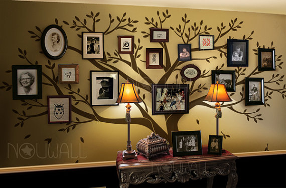 Create a beautiful wall centerpiece with photos of family members on a tree.